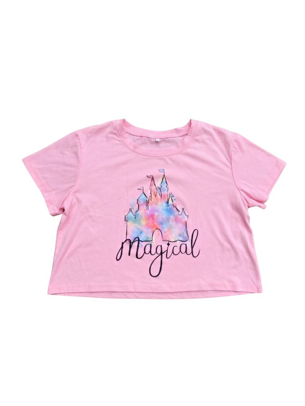NWT | Pink Magical Kingdom Watercolor Castle Short Sleeve Crop Top Medium